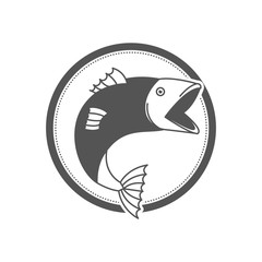 monochrome silhouette circular emblem with fish bigmouth vector illustration