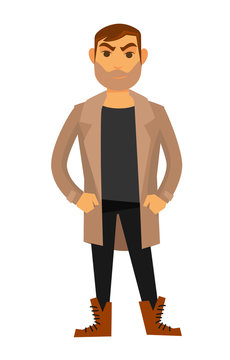 Man fashion model wearing style clothes vector flat isolated icon