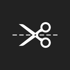 Scissors icon with cut line. Scissor vector illustration.