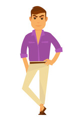 Man fashion model wearing style clothes vector flat isolated icon
