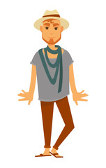 Man fashion model wearing style clothes vector flat isolated icon