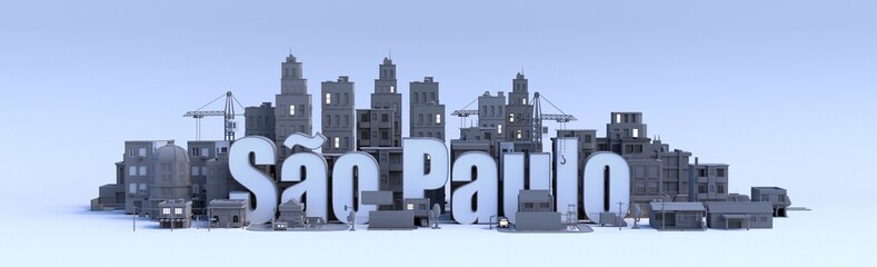 sao paulo word, text name of the city in middle of buildings, 3d render