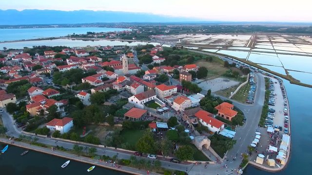 Old town Nin in Croatia from aerial view 4K
