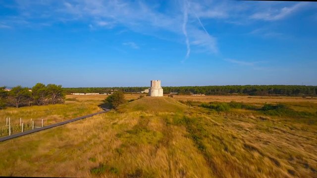 Flying towards St. Nicholas church near Nin town 4K
