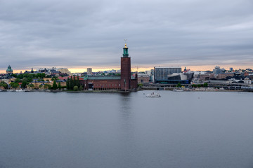 Fototapeta premium Panorama of Stockholm with the Town Hall on a cloudy day