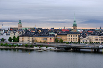 Fototapeta na wymiar Panorama of Stockholm with two churchs on a cloudy day