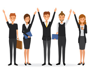 Obraz premium Successful business people. The team of entrepreneurs. Vector illustration of business man and business woman character.