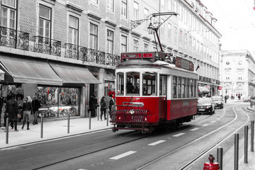 Fototapeta na wymiar Red tram in Lisbon (Portugal)