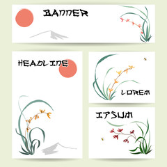 Branches and bamboo leaves. traditional Chinese painting, Japanese ink art sumi-e