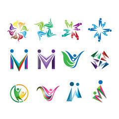 
M Social family logo, leaf vector set design