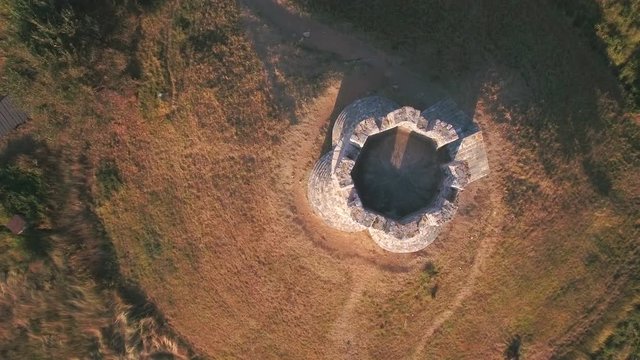 Top view push-in of St. Nicholas medieval church tower 4K