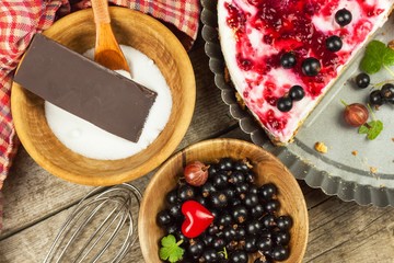 Summer Dessert with Currant and Cheesecake Cream. Healthy pleasure.