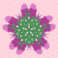 abstract pattern with irises. Hand-drawing illustration. Stylized traditional Chinese painting, Japanese art sumi-e