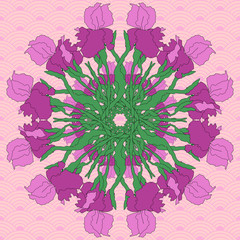 abstract pattern with irises. Hand-drawing illustration. Stylized traditional Chinese painting, Japanese art sumi-e