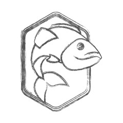 blurred sketch silhouette of diamond shape emblem with largemouth bass fish vector illustration