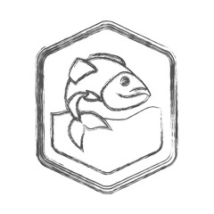 blurred sketch silhouette of diamond shape emblem with largemouth bass fish in the river vector illustration