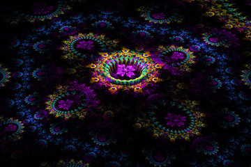 three-dimensional floral fractal on black