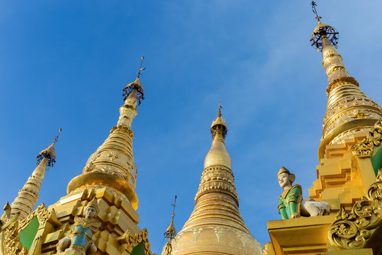 golden pagoda Shwedagon (Shwedagon Zedi Daw) in Yangon, Myanmar famous sacred place and tourist attraction landmark