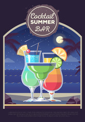 Flat style design of cocktail summer bar. Cocktail menu