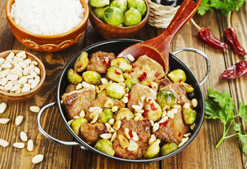 Stewed pork with brussels sprouts