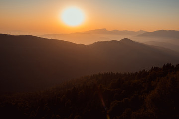 Sunrise in mountains. .Northern caucasus, plateau Lago-naki