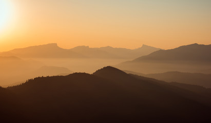 Sunrise in mountains. .Northern caucasus, plateau Lago-naki