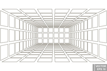 Perspective. Square. Three-dimensional 3D. The outline is isolated on a white background. - obrazy, fototapety, plakaty