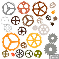 Set of gears of different colors. Icons isolated on white background.