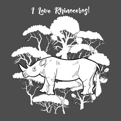  Rhinoceros and savanna trees print