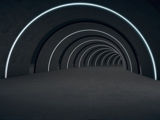 Long dark Tunnel  with futuristic light.3D rendering