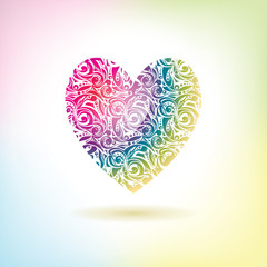 Colorful vector heart illustration. Hand-drawn heart. Doodles. Can be used as an icon, logo, print on a T-shirt, greeting card, wedding invitation, invitation to betrothal or anniversary, etc.