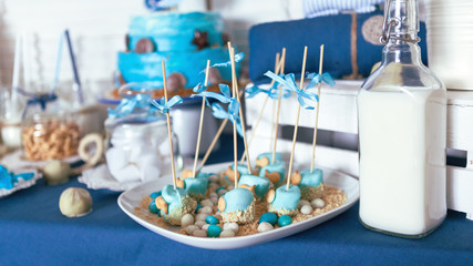 Candy Bar in marine style on children's day birth.
