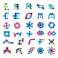 Set of logo mixed letter square color multiply vector