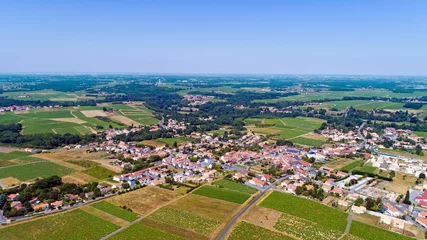 Foto op Canvas Luchtfoto van het dorp Monnières, in de wijngaarden van Nantes, Frankrijk © altitudedrone