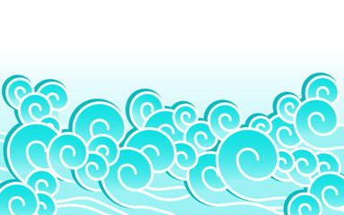 Vector background illustration of light blue sea waves with white contours