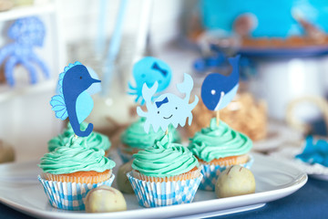 Candy Bar in marine style on children's day birth.