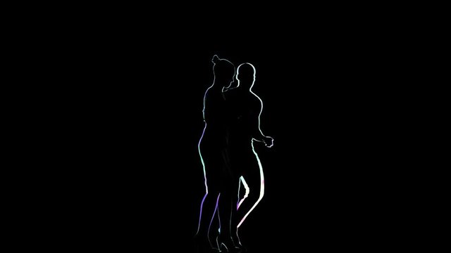 Social dance performed by pair of dancers on black background