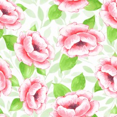 Floral seamless pattern. Watercolor background with pink flowers