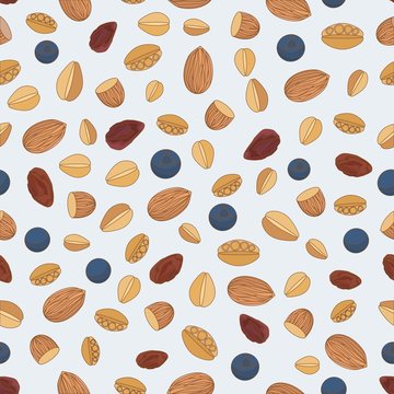 Muesli seamless pattern. Vector illustration of Cereal food.