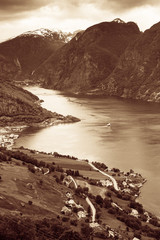 Fototapeta na wymiar View of the fjords at Stegastein viewpoint in Norway