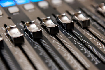 Recording studio equipment. Professional audio mixing console