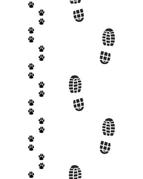 Seamless prints of shoes and paws of dog,vector