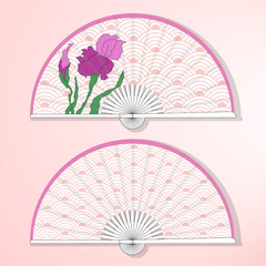 Vector illustration of two Asian folding paper fans.