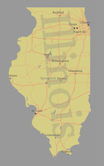 Illinois accurate vector exact detailed State Map with Community Assistance and Activates Icons Original pastel Illustration. United States of America