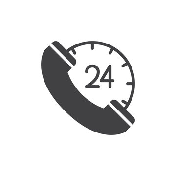 24 hours call center icon vector, filled flat sign, solid pictogram isolated on white. Symbol, logo illustration. Pixel perfect graphics