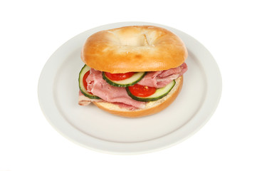 Salt beef and salad bagel