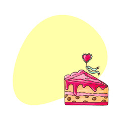 Cake illustration with place for text. Pastry and bakery background.