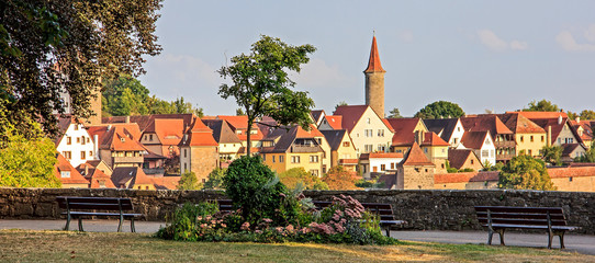 Relaxing view of Castle Garden (Burggarten) and view of old town, Rothenburg ob der Tauber, Germany