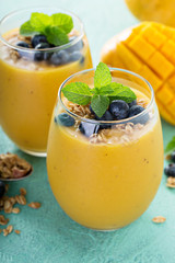 Mango smoothie in glasses