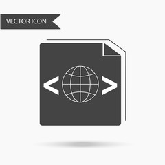 Vector illustration of an icon in the form of a pile, several documents with the image of a globe, an Internet symbol on a white background